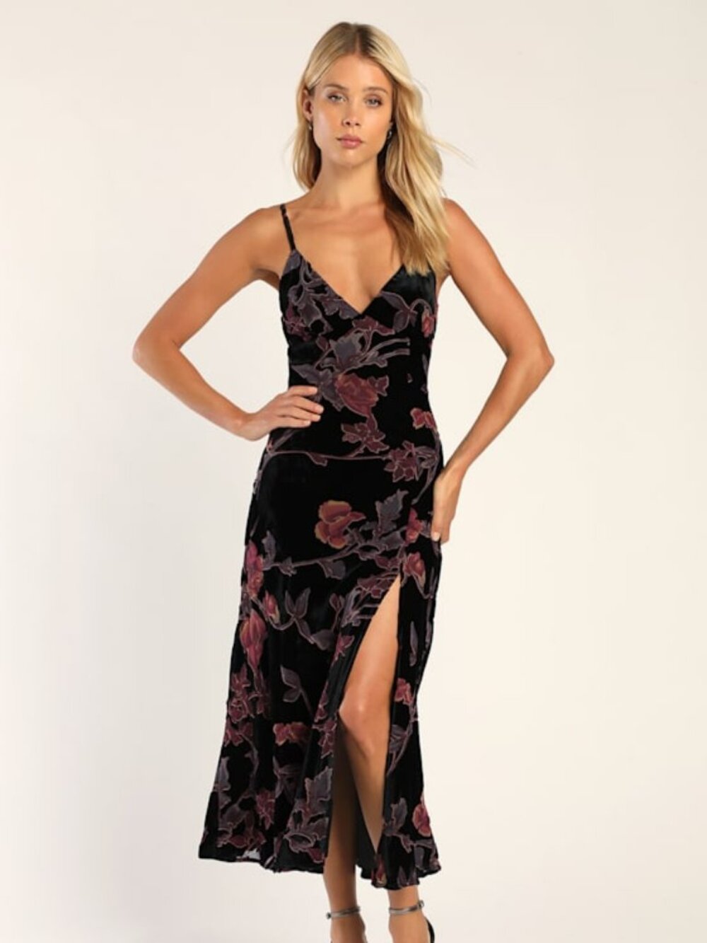 Lulus Divine Allure Black Floral Burnout Velvet Midi Dress - Size XXS